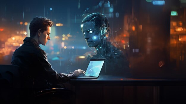 AI chatGPT artificial intelligence helper discussion futuristic virtual connection