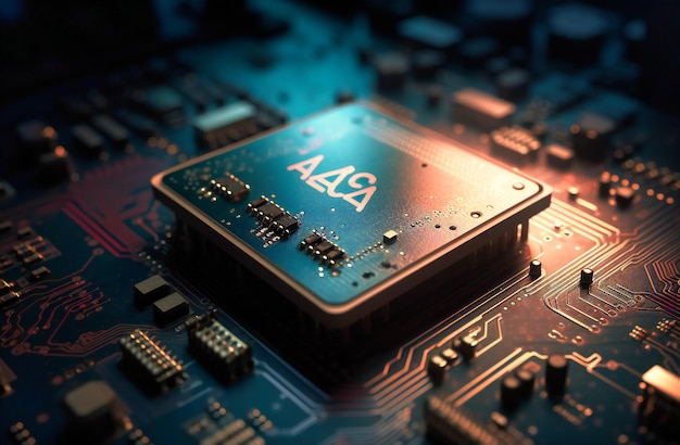 ai chip on a circuit board with gold lettering