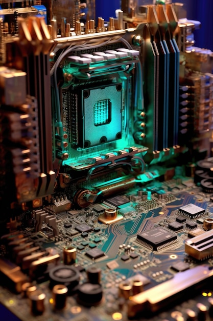 Ai chip embedded in a computer motherboard created with generative ai