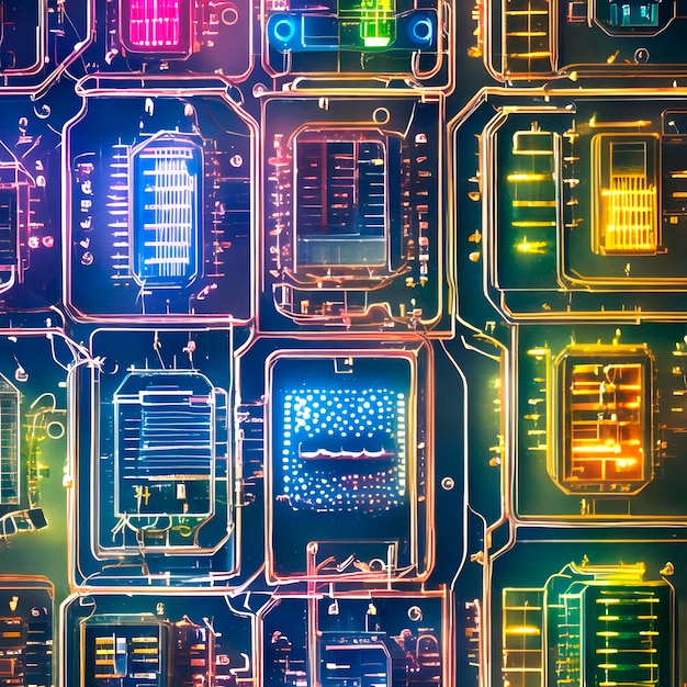 복잡한 전자 부품과 칩으로 구성된 회로 기판의 AI