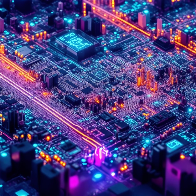 AI of a circuit board with intricate electronic components and chips