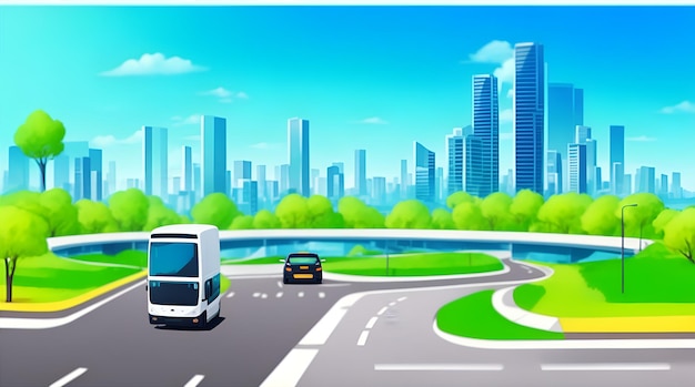 ai city with car realistic background illustration vector