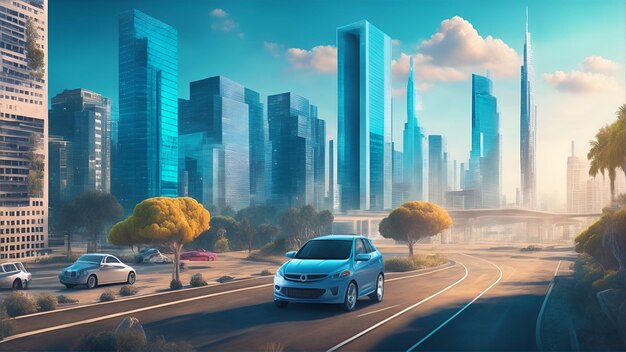 ai city with car realistic dialing work background