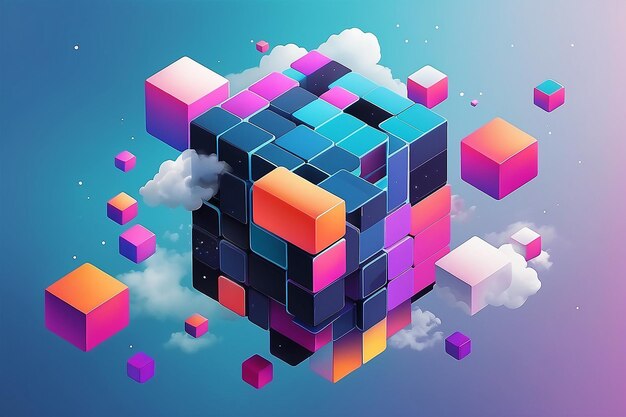 Ai-cloudconcept met een achtergrond van gradiëntcube-technologie