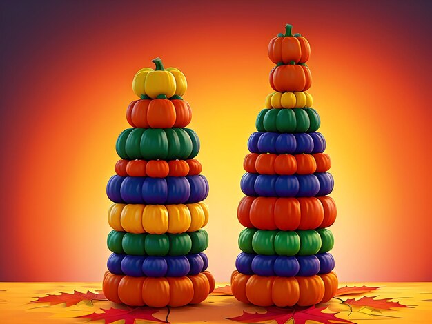 Ai of a colorful autumn symphony a medley of different colored pumpkins stacked high