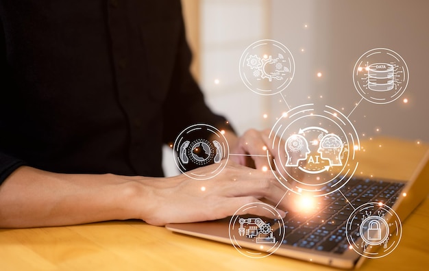 ai the concept of artificial intelligence use analytics automation and an autonomous brain big data management computer connection information intelligence technology chat bot automated chat