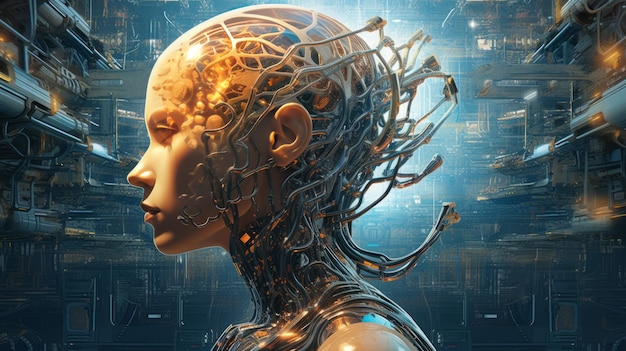 AI concept Face of artificial intelligence Digital transformation