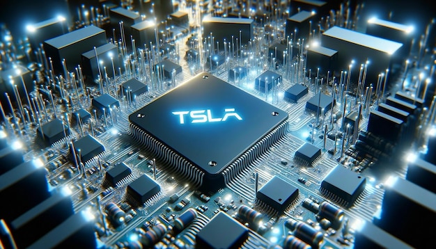 Фото ai core tsla чипы в электронной схеме технологии голубого свечения