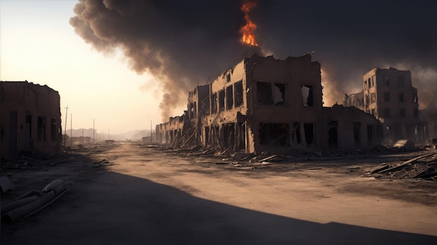 AI Created HD Image Depicting Wildfire Aftermath Burned Town Scene