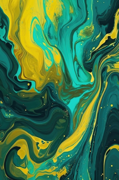 AI created yellow and turquoise fluidcolor abstract background Generative AI