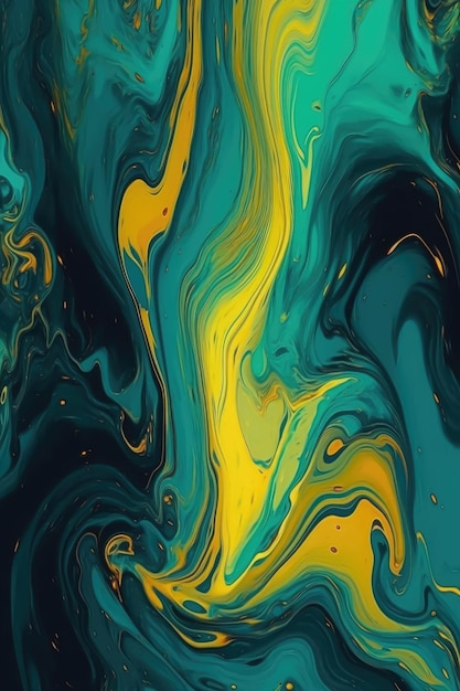 Premium AI Image | AI created yellow and turquoise fluidcolor abstract ...