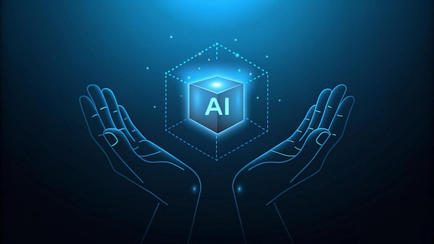 ai cube held in hands futuristic technology concept