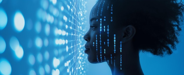 AI ハッキングコンセプト バナー 黒人女性サイバースペースセキュリティ