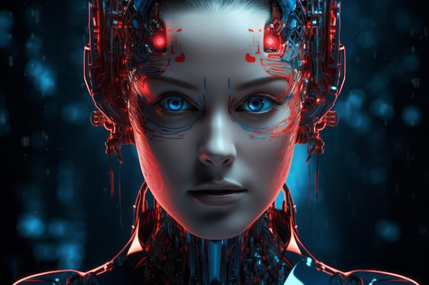 AI cyborg, futuristic technology human cyber machine or android humanoid. Artificial Intelligence cyborg robot.