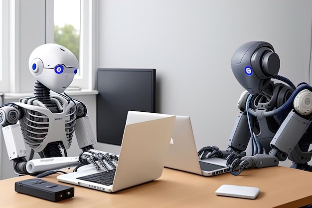Робот AI Ethics, работающий с ноутбуками