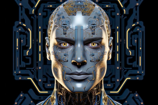 AI Face Symbolizing the Development of Male Humanoid Artificial Intelligence