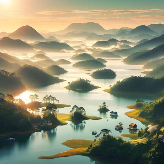 AI of fairy landscape at Lake Tuyen Lam Da Lai in the lower world