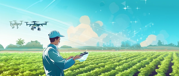 Ai farmer use smartphone and robotics assistant