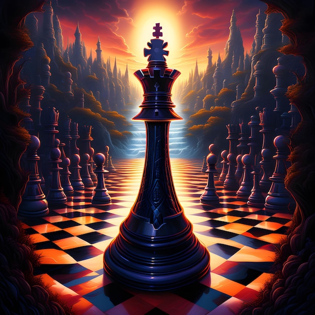 Ai of a figurative art chess maze surrealism psychedelic in comical style