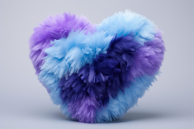 Ai fluffy puffy and oddly heart made of faux fur purpleblue isolated on a soft grey background