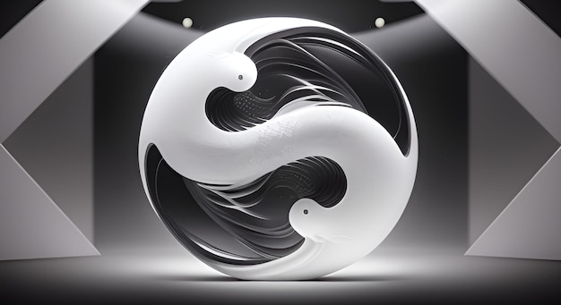 Foto ai gegenereerd 3d zwart wit yin yang logo