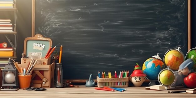 AI Gegenereerd AI Generatief Back to school-mockup Blackboard en items voor het leren van schooltools