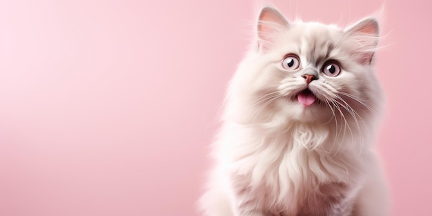 AI gegenereerd AI Generatief gezicht frontale schattige grappige cat portret op roze achtergrond Gelukkige dieren huisdieren promotie vibe Grafische kunst