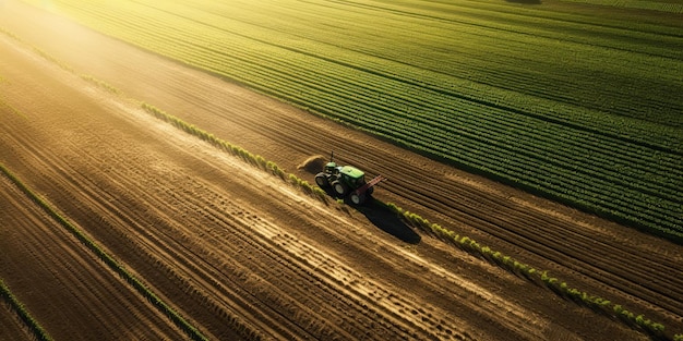 AI Gegenereerd AI Generatief Groen veld met tractor maaidorser Prachtige boerderij