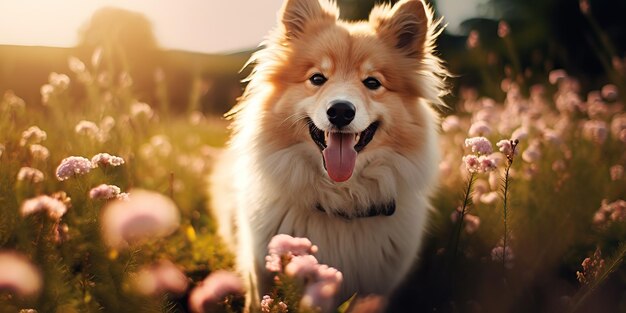AI Gegenereerd AI Generatief Outdoor natuur veld weide gezelschapsdier gelukkige glimlach hond
