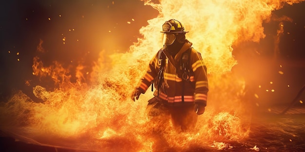 AI gegenereerd AI generatieve foto-illustratie van brandweerman brandweerman man reddingsafdeling