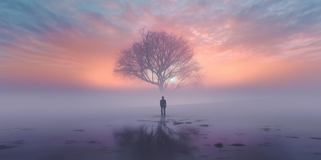 AI gegenereerd AI generatieve foto-illustratie van mist mist mystieke mooie levensboom