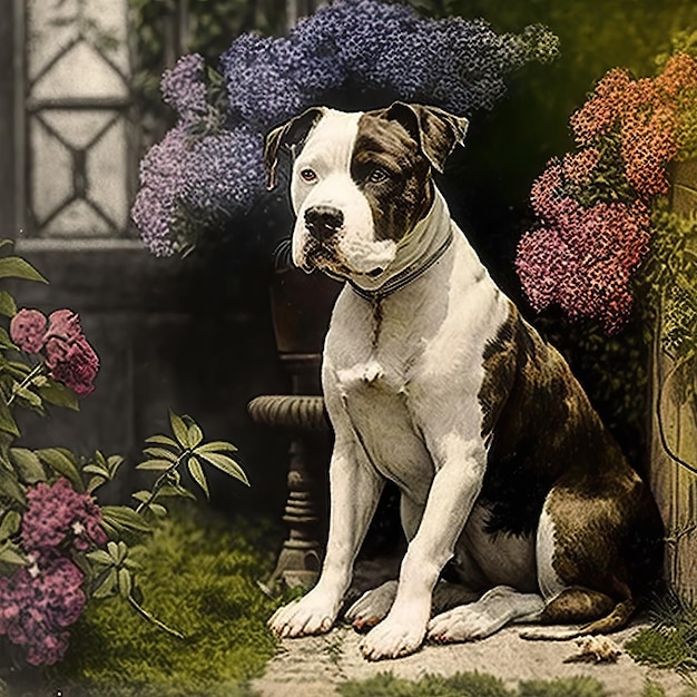 AI gegenereerd AI generatieve foto realistische oude vintage retro foto illustratie van huisdier schattige hond