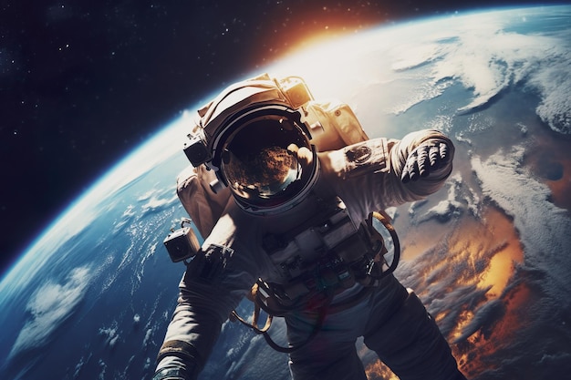 AI gegenereerd beeld van astronaut boven de aarde