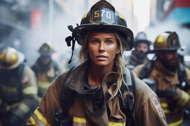 Foto ai gegenereerd beeld van vrouw als brandweerman