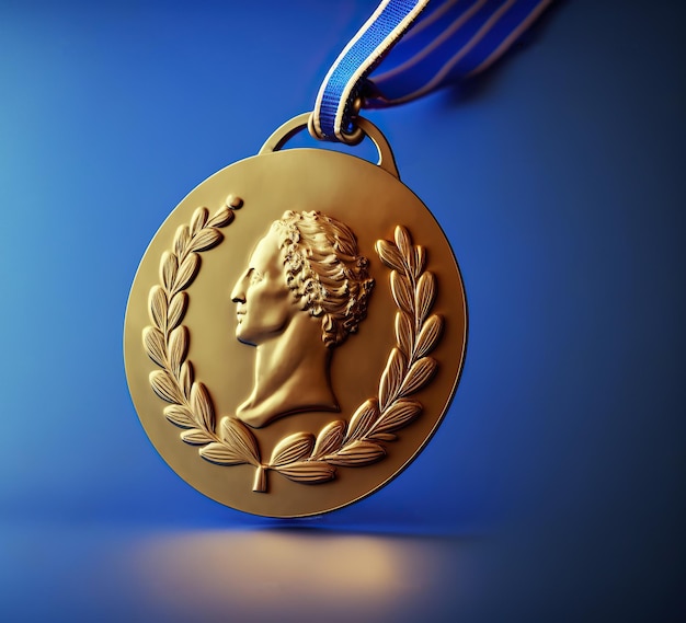 Ai gegenereerd illustratie gouden medaille met blauw lint