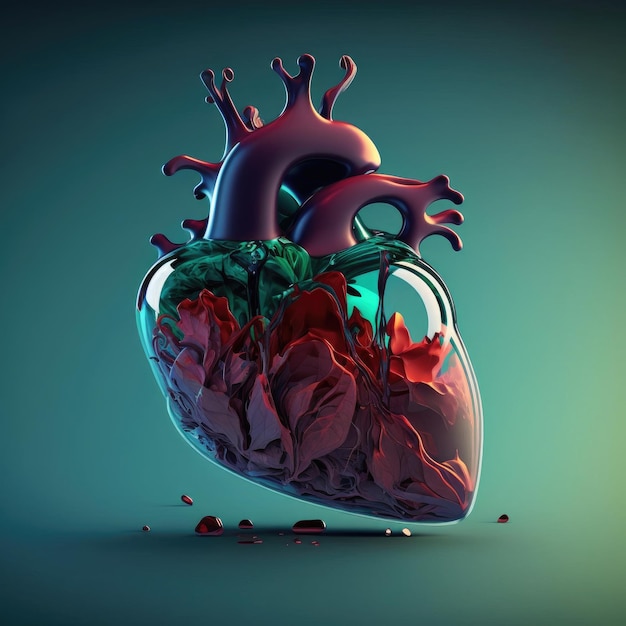 Ai gegenereerd model menselijk hart gemaakt met plastic en glas