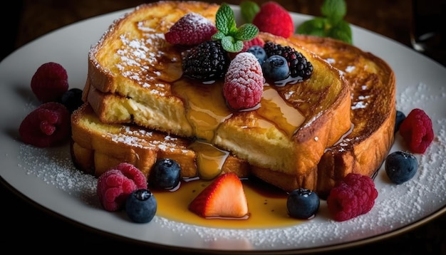 AI gegenereerd restaurantontbijt smakelijke toast met verschillende smeersels boter en fruit op bord