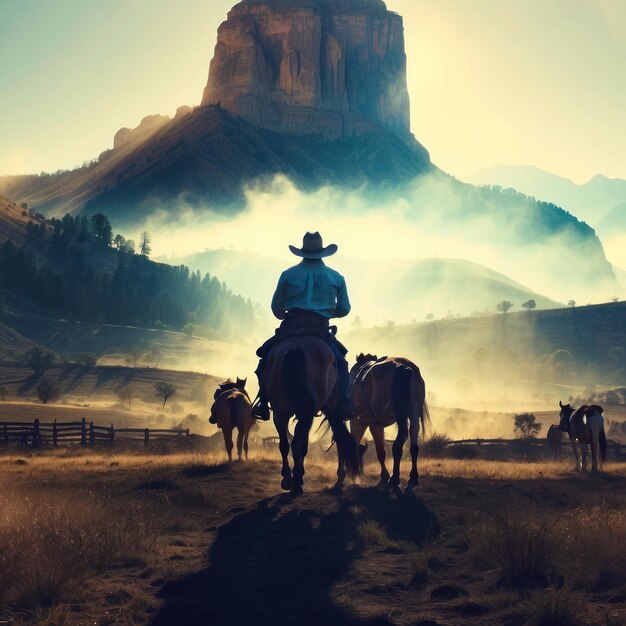 AI gegenereerd Spirit of the West A Cowboys Double Exposure Journey