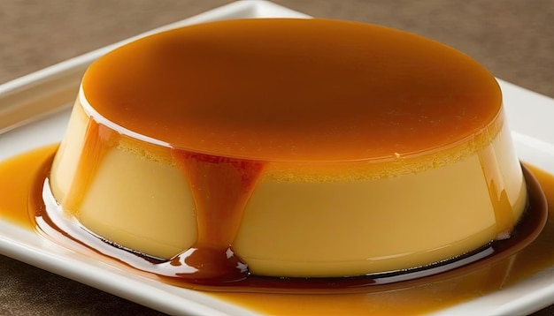 AI gegenereerd van pudding crème karamel panna cotta geïsoleerd op een witte plaat