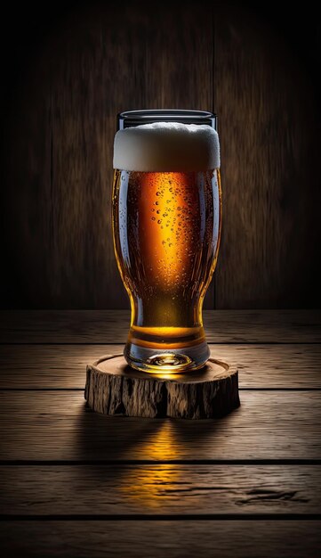 AI gegenereerd van tapbier en ambachtelijk bier in hoog glas door tegenlicht op zwarte achtergrond