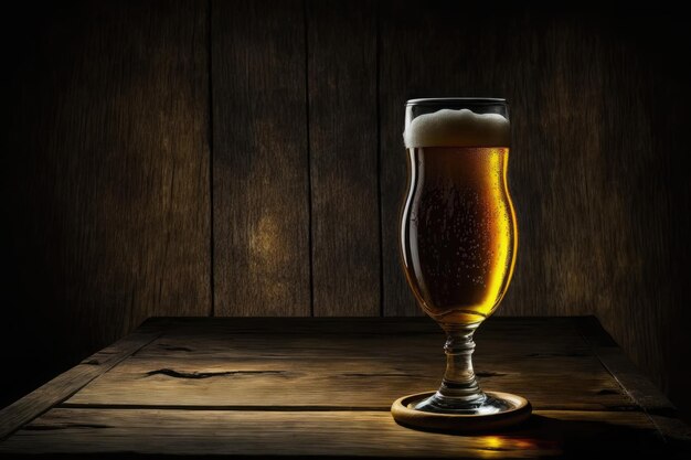 AI gegenereerd van tapbier en ambachtelijk bier in hoog glas door tegenlicht op zwarte achtergrond