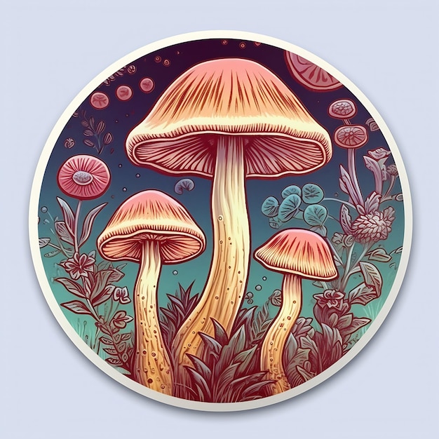 AI gegenereerd vector cartoon stijl magische fantasie paddestoelen gloeien in het donker geïsoleerd op witte bg