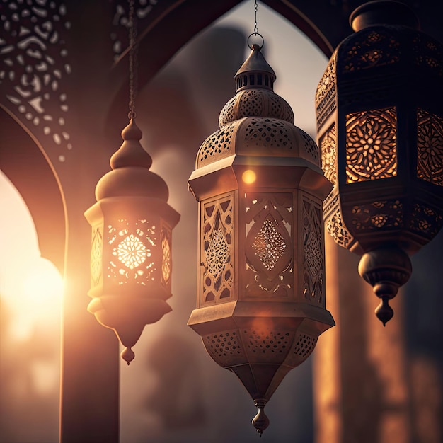 Foto ai gegenereerde afbeelding mooie arabische lantaarn in een moskee