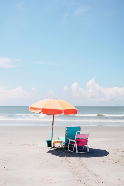 Ai gegenereerde afbeelding van parasol met stoelen op het zand