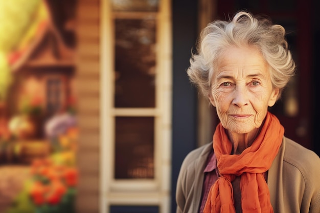 AI gegenereerde afbeelding van volwassen senior vrouw voor huis Foto van hoge kwaliteit