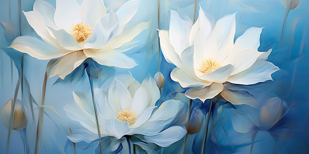 AI gegenereerde AI generatieve blauwe lotis lelie bloem tekening schilderij decoratie achtergrond