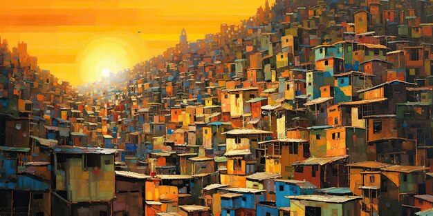 Foto ai gegenereerde ai generatieve brazilië rio favela stad stedelijke stad arm huis bouwen kleur landschap