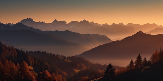 AI Gegenereerde AI Generatieve Fotorealistische illustratie van alpenlandschap achtergrond bergen wandelen rotsen Avontuurlijk wandelen reizen verkennen sfeer Grafische kunst