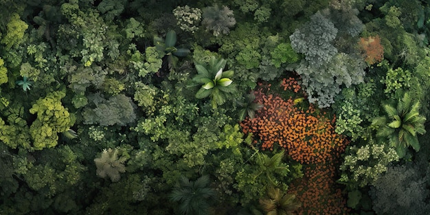 AI Gegenereerde AI Generatieve Groene verse amazone tropische top drone weergave landschap plant wanddecoratie Grafische kunst