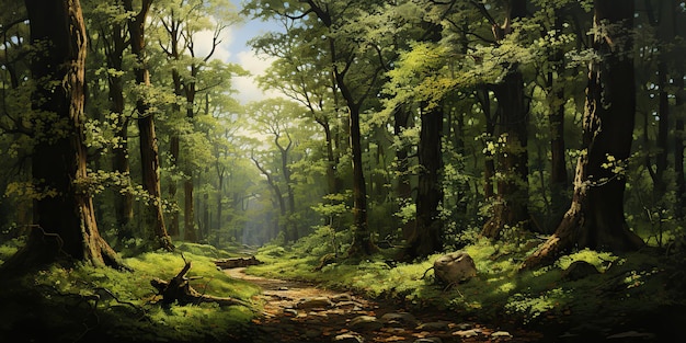AI Gegenereerde AI Generatieve Groene zomer lente bos boom park tuin natuur buiten
